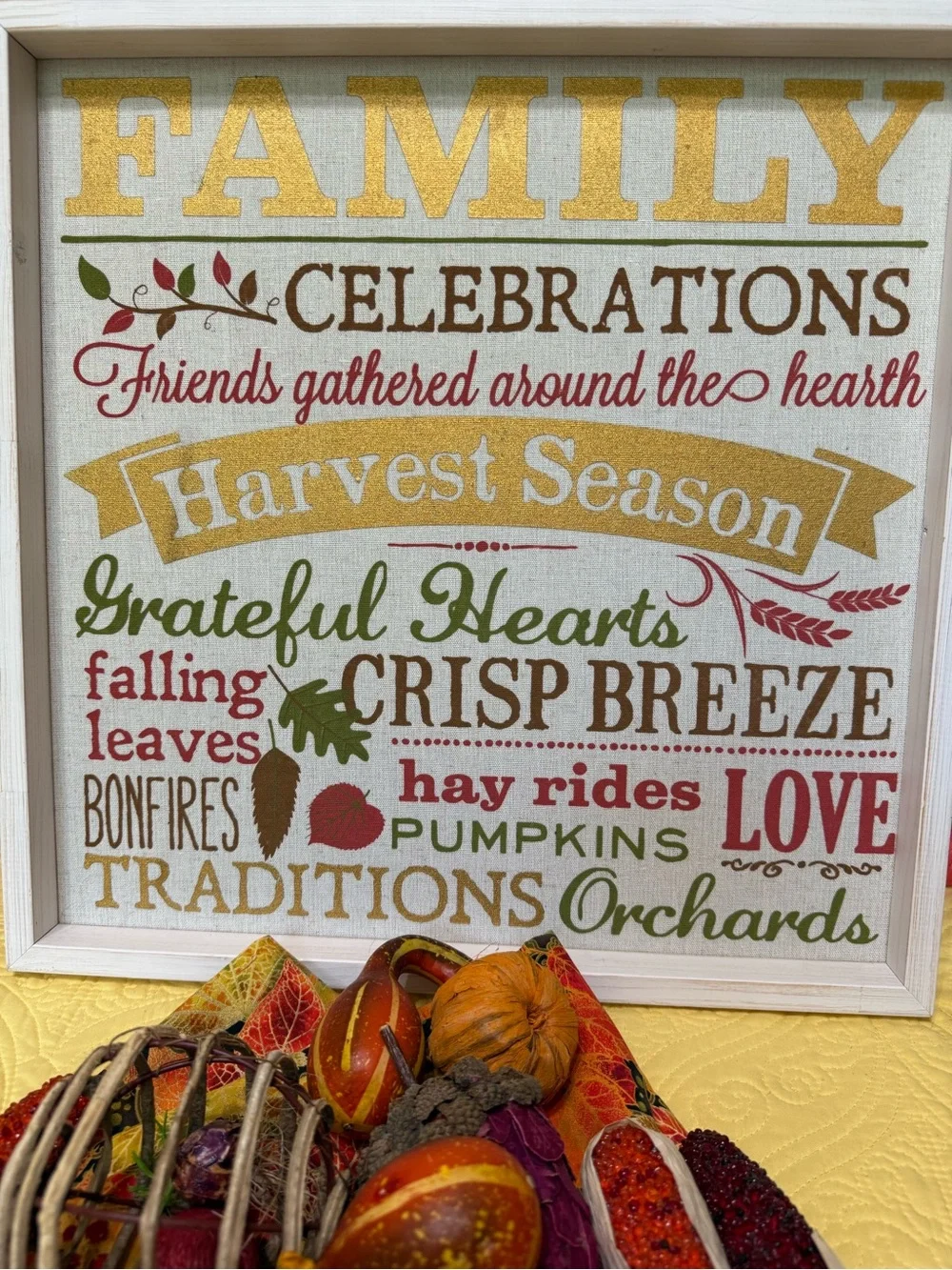 Autumn Harvest Decorative Picture Fall Fabric with Mini Pumpkins Lot